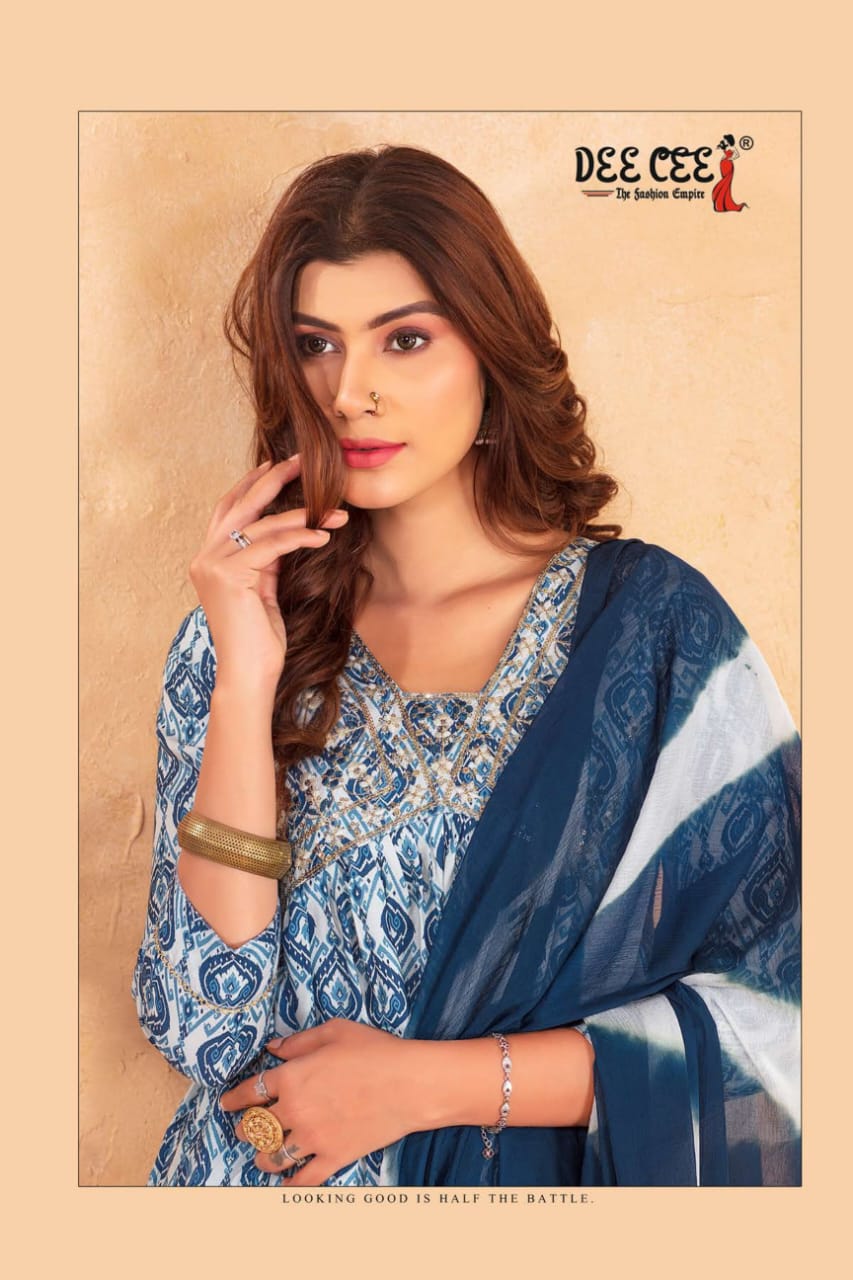 Nathalia By Dee Cee Printed Anarkali Kurti With Bottom Dupatta Exporters in India